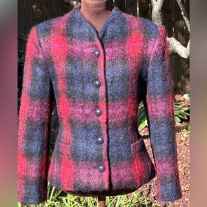VTG HERBERT GROSSMAN s8 mohair bld plaid jacket-slightly cropped-lined-pristine
